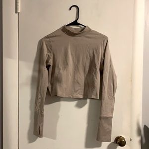 Beige, cropped, mock neck work out top